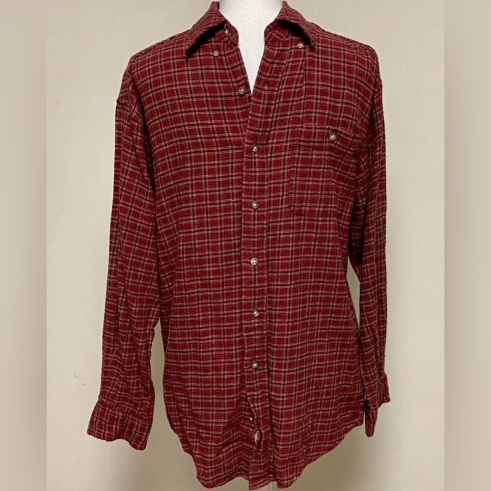 Vintage 1990s Basic Editions Red Flannel Shirt Me… - image 1